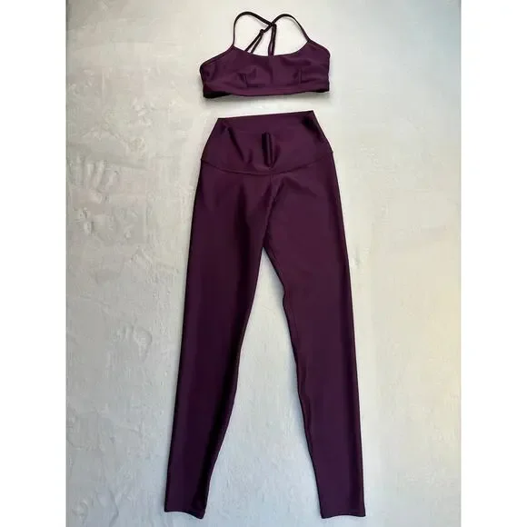 Alo Yoga Airlift Intrigue Bra + High-Waist Airlift Leggings Dark Plum Sz M Set - Picture 11 of 16